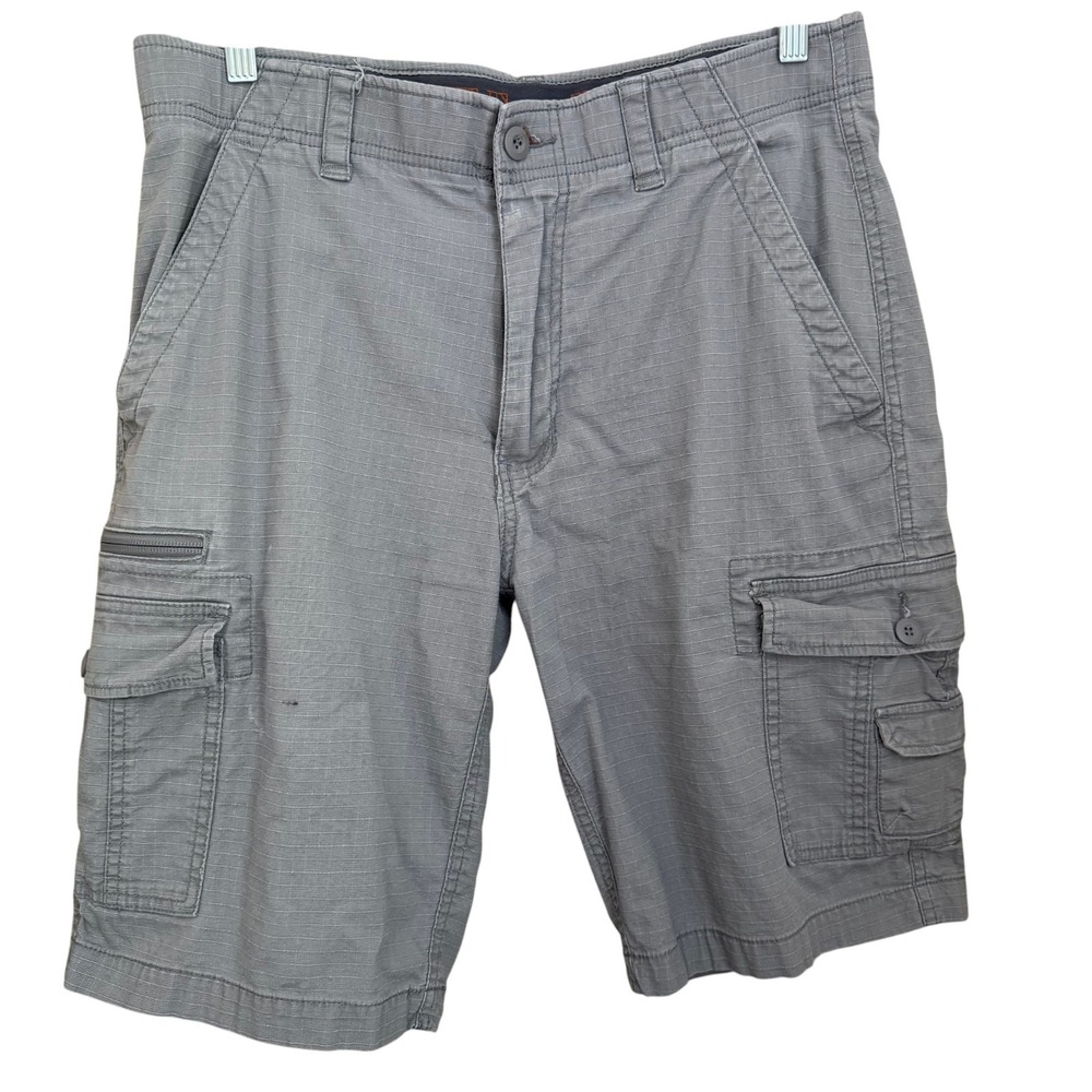 WearFirst Cargo Shorts Mens 34 Gray Ripstop Stretch WF Free-Band Outdoor Utility